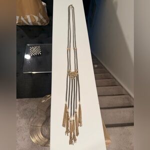 Long Multi-Strand Necklace with Gold Tassels